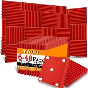 ORE-TOUO-Panneaux de Mousse Sonore pour Studio de Musique,Feuille Insonorisante,Insonorisante,Isolation de Salle KTV,Panneau Mural de Porte,6 à 48 Pièces-24 Pcs With Tapes-Red - Neuf
