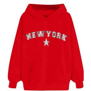 Sweat À Capuche Enfant Mixte New York Rouge (Taille 12/14 Ans,Couleur Rouge) - Neuf