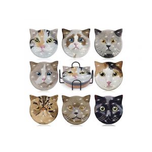 Lot De 8 Sous-Verres &Agrave; Motif Chat Avec Support Pour Peinture Diamant - Neuf
