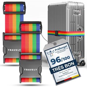 KALANKA-&reg; Lot de 2 sangles de valise de qualit&eacute; sup&eacute;rieure, particuli&egrave;rement attrayante et s&ucirc;re, avec 2 &eacute;tiquettes &agrave; bagage, sangle de bagage id&eacute;ale en croix, multicolore - Neuf