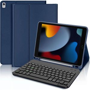 Coque Clavier pour iPad 10,2 Pouces (2019/2020/2021) Cuir Synth&eacute;tique Bleu Marine avec Clavier Bluetooth - E.F.Connection - Neuf