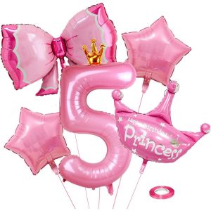 ChicSlick-Ballon Chiffre Anniversaire 5, Ballon 5 Ans, Foil Ballons Chiffre 5 Rose, Chiffre Anniversaire Geant Ballon Avec Couronne, Décorations De Fête Sur Le Thème D'Anniversaire Pour Fill[X1905] - Neuf