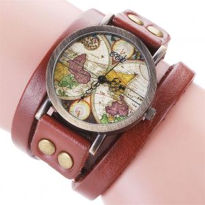 Montre A Quartz Ccq Pour Homme Et Femme, Style Retro, Multicouche, Cadran En Pu, Bracelet En Alliage, Cafe Clair - Neuf
