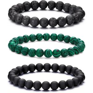 Kalanka-Bracelet Oeil De Tigre Homme 8mm Bracelet Pierre Naturelle Homme Ensemble De Bracelets Réglables Et Extensibles En Pierre De Lave Pour Hommes Bracelets De Perles Cadeaux Pour Père Petit Ami - Neuf