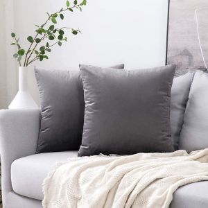 Cauc-Lot De 2 Housse De Coussin En Velours D&eacute;coratif Canap&eacute; Taie D'oreiller Super Doux Decoration Maison Salon Chambre Pour Canap&eacute; 45x45cm Gris Fonc&eacute; - Neuf