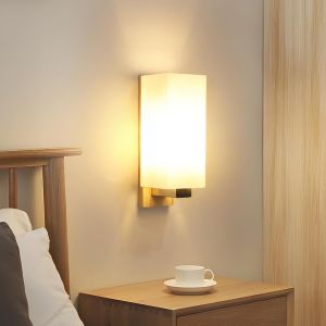 Applique Murale Int&eacute;rieure Bois, Moderne E27 Lampe Murale Chambre, Luminaire Murale Abat-Jour En Verre Pour Chambre Couloir Salon Escalier (Sans Ampoule) - Neuf