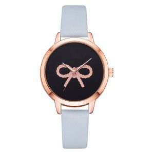 Montre-Bracelet A Quartz Decontractee Lvpai Pour Femme, En Alliage, Avec Noud Papillon, Cadran Rond Noir (Bleu Ciel) - Neuf