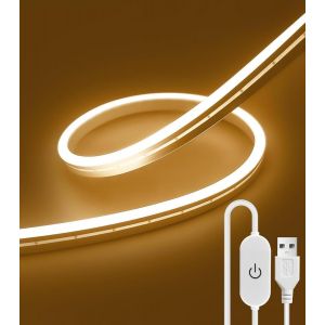 Ruban Led N&eacute;on 2 M&egrave;tres Blanc Chaud, 3000k 5v Bande Led Alimentation Usb, Ruban Led Ext&eacute;rieur Avec Ip67 Etanche Et Dimmer Pour Cuisine, Armoire, Miroir, D&eacute;coration D'int&eacute;rieur - Neuf