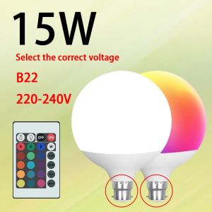 LUGH-B22 15WProjecteur d'ampoule LED intelligent RGBW E27 B22 avec t&eacute;l&eacute;commande infrarouge,adapt&eacute; &agrave; l'&eacute;clairage domestique color&eacute; - Neuf