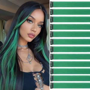 NSIECD-Lot de 12 m&egrave;ches de cheveux &agrave; clipser - Vert gazon - 55 cm - Extensions &agrave; clip - M&egrave;ches individuelles - Cheveux color&eacute;s - Accessoires pour enfants - Neuf