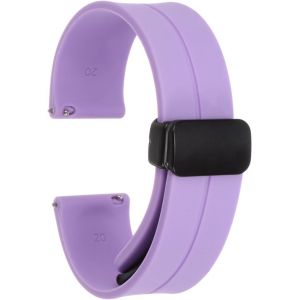 Kal-Bracelet De Montre En Silicone Magnétique 20mm À Dégagement Rapide, En Caoutchouc Souple Imperméable Avec Boucle Pliante En Métal Noir Pour Hommes Et Femmes, Violet Clair - Neuf
