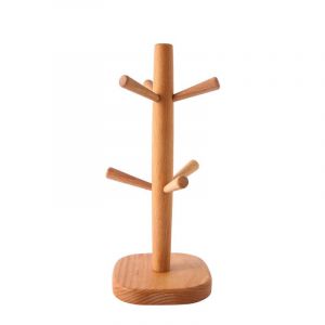 Égouttoir À Tasses En Bois Naturel, Porte-Gobelets Cup Tree Pour 6 Tasses Et Porte-Rouleau De Papier Essuie-Tout - Neuf
