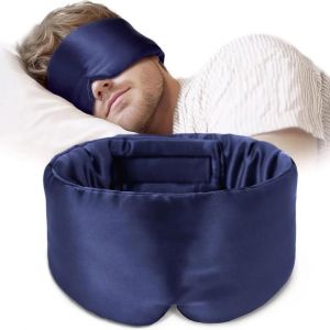 Euty-Masque De Sommeil En Soie,Doux,Sans Pression,100% Soie De M&ucirc;rier,Pour La Peau Des Yeux,Anti-Rides,Large Couverture D'oreille R&eacute;glable En Velcro-Darkblue - Neuf