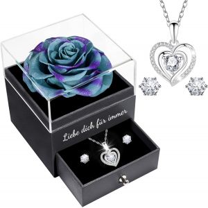 Amour Cadeau Saint Valentin Pour Femme&amie&maman&mamie, Je T'aime Vraie Rose Eternelle Avec Bijoux, Liebe Dich F&uuml;r Immer Avec Coeur Collier Pour Anniversaires Saint Valentin F&ecirc;te Des M&egrave;res - Neuf