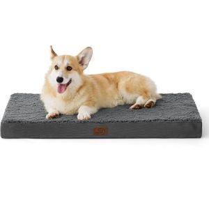 Grand Matelas Pour Chien Lavable - Oreiller Orthop&eacute;dique Et Matelas Pour Panier De Chien Avec Housse Amovible En Peluche Sherpa, Gris, 89 X 56 X 7,6 Cm - Neuf