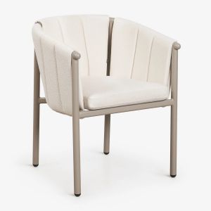 Pack de 4 chaises de salle &agrave; manger avec accoudoirs en boucl&eacute; et aluminium Boleni Moka Brown - Neuf