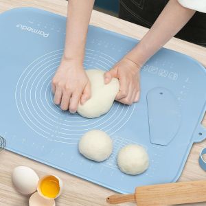 Ayuhr-Grand Tapis En Silicone Épaissi: 65x45cm Tapis De Pétrissage Antiadhésif Avec Courroie De Rangement & Coupe-Pâte - Tapis De Comptoir En Silicone Résistant À La Chaleur Pour La Confection - Neuf