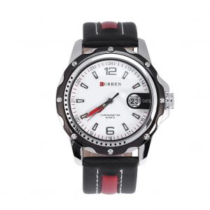 Curren Hommes Homme Analogique Quartz Montre Pu Band Alliage Bo&icirc;tier Montre-Bracelet (Bo&icirc;tier Noir + Cadran Blanc) - Neuf