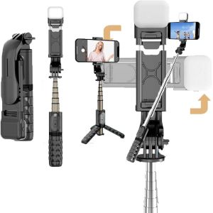 Kalanka-Perche À Selfie Avec Lumière, 74cm 360 ° Tournant Trepied Smartphone, Perche A Selfie Avec Télécommande Sans Fil Et 1 Lumière De Remplissage, Pour Selfies, Live, Vidéo, Enregistrement, Voyage - Neuf