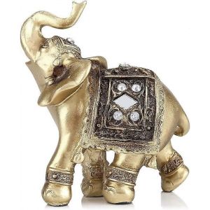 Statue d'éléphant,or élégant éléphant bijoux Fortune Statue d'éléphant chanceux avec trompe surélevée maison - Neuf