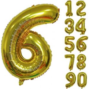 SJZG-Ballon G&eacute;ant En Aluminium En Forme De Chiffre Pour D&eacute;coration De F&ecirc;te D'Anniversaire, Nouvel An, F&ecirc;te Pr&eacute;natale, Anniversaire De Mariage (Dor&eacute;, 6) - Neuf