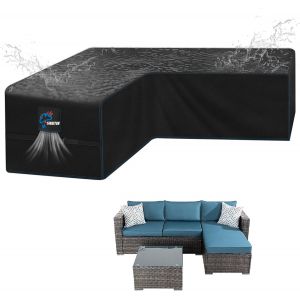 Ulteronixshop-Housse de canap&eacute; en rotin en forme de V, imperm&eacute;able et r&eacute;sistante aux d&eacute;chirures, tissu Oxford 420D, durable pour ext&eacute;rieur, en forme de L avec ruban adh&eacute;sif imperm&eacute;able, 270 x 270 x 9 - Neuf