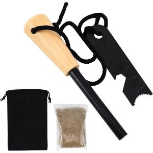 Eryi-Pierre À Feu De Survie Avec Boussole Kit, Allume Feu Survie Kit Avec Chiffres Échelle, Robuste Allume Feu En Magnésium Pour Extérieur, Qualité Pierre À Feu Avec Manche En Bois Pour Camping Chass - Neuf