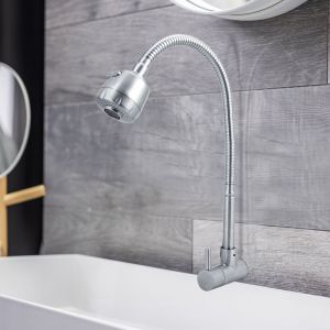 HJLIAN Robinet de lavabo mural a poignee unique en acier inoxydable, filetage G1/2 po, pour salle de bain et cuisine - Neuf