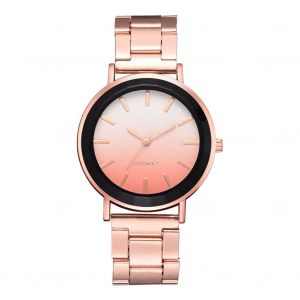 Montre A Quartz Tendance Avec Bracelet En Alliage D'acier Et Cadran Degrade De Couleurs Pour Femme (Orange) - Neuf