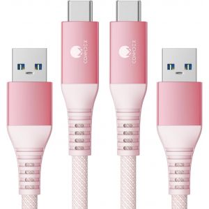 KALANKA-USB C C&acirc;ble 2Pack Type C C&acirc;ble Android Auto 3.1 Gen2 USB A &agrave; C 3.1A Charge rapide C&acirc;ble de transfert de donn&eacute;es de synchronisation 10Gbit/s pour Samsung Galaxy S24 S23 S22 S21 Note 20 1M Rose - Neuf