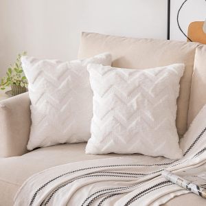 Housse De Coussin En Fausse Fourrure, Doux Et Moelleux, Ideal Pour Le Fauteuil Et De Canape, Decoration De La Maison, Salon, Elegant Et Moderne, Blanc, 45 X 45 Cm - Neuf