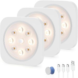 Lampe Led Placard Sous Meuble - 1200Mah 4000K Lumiere Armoire Cuisine Rechargeable Avec Detecteur De Mouvement Interieur & Liaison Sans Fil - Veilleuse Pour Dressing Escalier | 3 Pack - Neuf