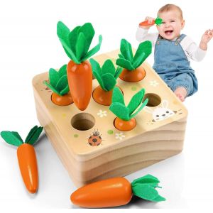 ChenQuanSarl-Jouet Montessori En Bois Pour B&eacute;b&eacute;,Jeu De Tri Carottes,Puzzle Sensoriel Motricit&eacute; Fine,Jouet &Eacute;ducatif 12 Mois+,Cadeau Fille Gar&ccedil;on 1 2 3 Ans - Neuf