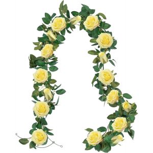 3 Guirlandes Roses Jaunes Artificielles Vignes Fleurs Soie 19.5 Pieds Total Decoration Interieur Exterieur Maison Mariage Jardin Mur - Neuf