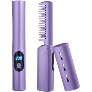 KAL-Peigne Lissant 2 En 1 -Brosse Lissante Pour Cheveux, Peigne Chaud De Portable De Voyage, Anti-Brûlure Lisseur Cheveux, Professionnels Hair Straightener Pour Coiffer Une Barbe Longue Et Courts - Neuf