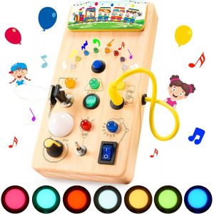 ERYI-Tableau D'Activités Montessori, Busy Board Jeux Montessori Avec 7 Interrupteurs 15 Lampes Led - Jouet Fille Garcon Enfant Cadeau Bebe 1 2 3 Ans - Neuf
