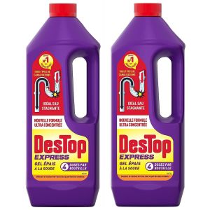 DESTOP Lot de 2 Gels D&eacute;boucheur Canalisation Express - 4 Doses par Flacon 950ml - Neuf