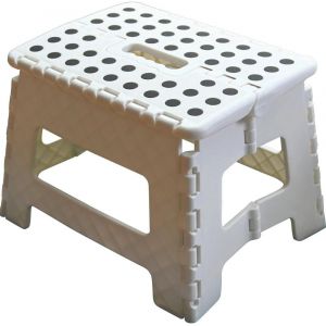 Tabouret Pliant Avec Poignée De Transport Compact Pliable Tabouret De Bricolage Repose-Pieds Échelle Poids Maximum 150 Kg (Blanc) - Neuf