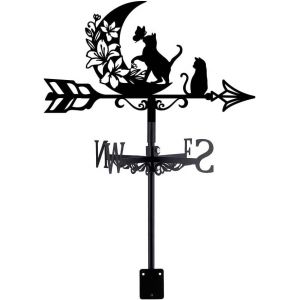 MEVRONISSHOP-Girouette de Jardin Exterieur de Jardin Chat et Lune Girouettes en M&eacute;tal Chat Noir Direction du Vent D&eacute;coration de Jardin Art pour Girouette de Toit Fleurs Deco Jardin Exterieur - Neuf