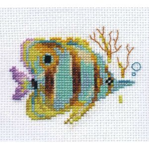 Kit Point De Croix Compt&eacute; "Poissons Tropicaux" 9x7 Cm - Neuf