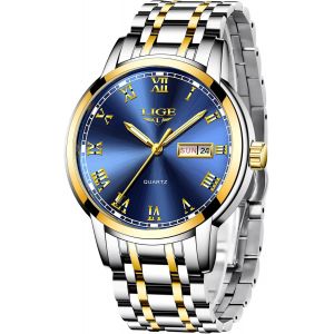Eryi-Montre Homme Quartz Analogique Bracelet Acier Inoxydable Étanche - Neuf