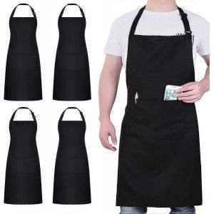Lot de 4 tabliers de chef, tablier noir &agrave; 2 poches, tablier imperm&eacute;able et ajustable pour hommes et femmes, tablier de cuisine professionnel pour la cuisine, le jardinage et la restauration. - Neuf