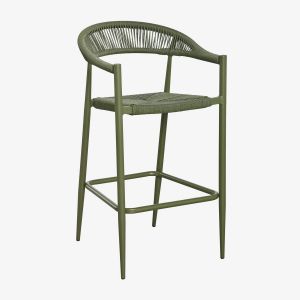 Pack de 2 tabourets hauts 75 cm en aluminium et rotin synth&eacute;tique Amatria Vert Olive Intense - Neuf