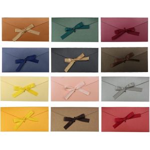 12 Pièces Enveloppe Cadeau Enveloppes Colorées Enveloppe de Carte Postale Enveloppes en Papier Kraft Rétro avec Ruban pour Noël Thanksgiving Mariage Fête D'anniversaire - Neuf