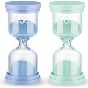 Checarzhn--No1-Lot De 2 Sabliers Pour Enfants - 45 Min Et 60 Min - Pour Salle De Bain Ou Temps De Beauté, Étude, Expérience, Cuisine, Jeux, Sport, Décoration Au Bureau À Domicile - Neuf