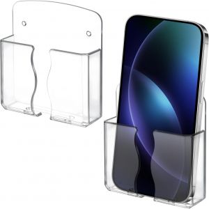 Lot de 2 supports muraux transparents pour téléphone avec trou de charge, compatibles avec téléphone et smartphone Android, support de téléphone portable,support de chevet pour la maison et le bureau - Neuf