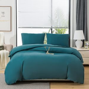 Parure De Lit 4 Pi&egrave;ces Housse De Couette 200x200cm + Drap Housse 160x200cm Avec 2 Taies D'oreillers 65x65cm Bleu Lac Pour 2 Personnes Parure 120 Fils/Cm&sup2; En Microfibre - Neuf