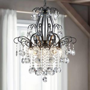 Subzonal-Lustre En Cristal Plafonnier Suspendu 5 Lumi&egrave;res Luminaire Moderne Pour Chambre &Agrave; Coucher Couloir Bar Cuisine Salle De Bain, H 57 X W 50, Base E14, Noir - Neuf