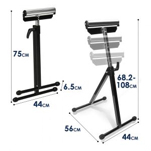 Servante d'atelier &agrave; Rouleau 2x support &agrave; rouleaux r&eacute;glable en hauteur 68-108cm jusqu'&agrave; 60 kg - Neuf