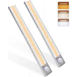 160led[2pcs], Lampe À Détecteur De Mouvement, Luminosité Réglable Avec 3 Couleurs, Usb Rechargeable, Sans Fil, Convient À Armoires, Cuisines, Couloirs, Garage - Neuf